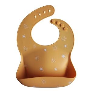 Mushie Silicone Baby Bib Sun Orange Adjustable Waterproof NWT